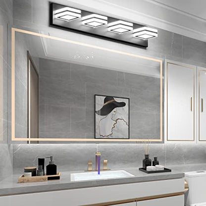 Ralbay Modern LED Bathroom Vanity Lights 4 Lights LED Black Bathoom Wall Lighting Over Mirror Up and Down Acrylic Matte Black Vanity Lights - color: Black, size: 4 Light