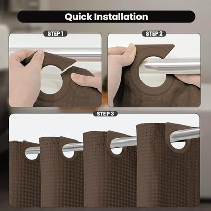 Inhousolu No Hook Shower Curtain with Removable Snap-in Liner, Waffle Weave 230 GSM Polyester, Weighted Hem, Water Repellent Washable, 72 x 72 Inch, Brown - color: Brown, size: 72"W x 72"L (Pack of 1)