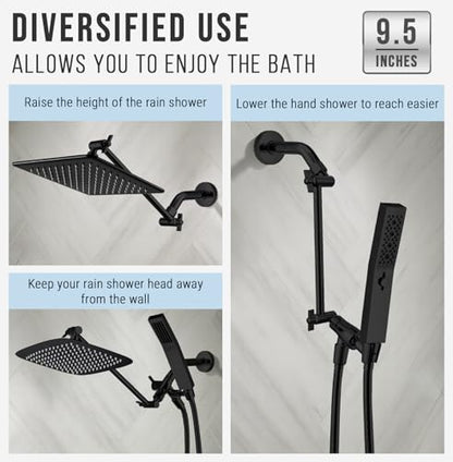 G-Promise All Metal Shower Head Extension Arm (Matte Black, 9.5 INCH) | Rise or Lower Shower Head, Height & Angle Adjustable Extender, Anti-Leak, Firmly Secure Shower Head, Easy to Install - color: Matte Black