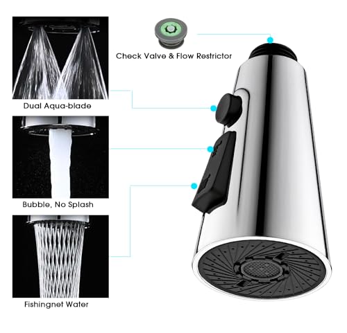 Kelica Kitchen Faucet Spray Head Replacement for Pull Down Kitchen Faucet, Fishing net Kitchen Sink Sprayer Nozzle, Chrome