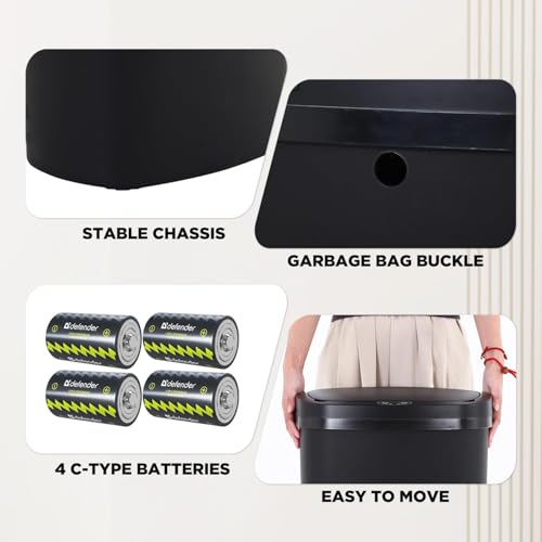 13 Gallon Motion Sensor Kitchen Trash Can, 50L Automatic Sensor Trash Can, Smart Waste Bin with Lid for Kitchen, Bathroom, Bedroom, Home Office, Quiet Open & Easy Clean (Black) - color: Black, style: 1 pack