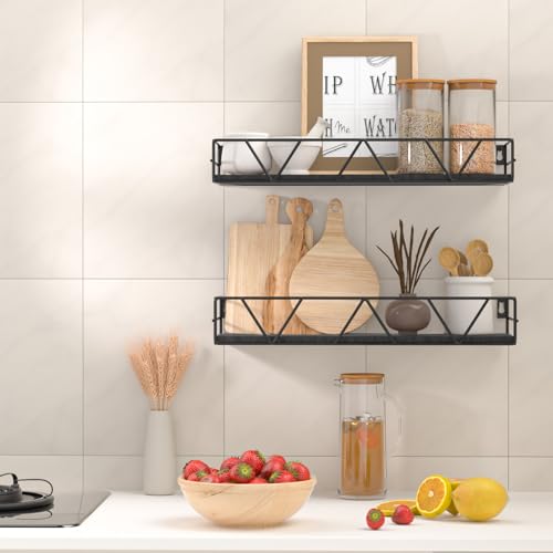 Floating Shelves Set of 3, Wood Wall Shelf, Farmhouse Shelf for Bedroom | Wall Mounted Floating Shelf for Living Room, Bedroom, Bathroom, Kitchen, Office - color: Black 2