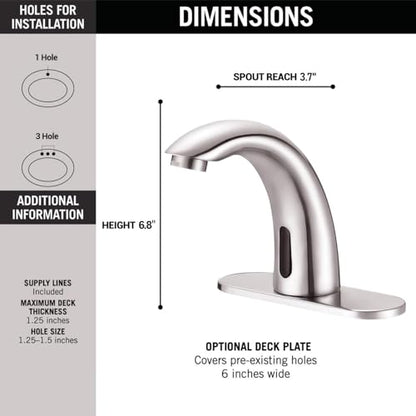 Touchless Bathroom Sink Faucet - Automatic Motion Sensor Restroom Toilet Faucet - Battery Operated for Commercial Lavatory, Brushed Nickel - color: Brushed Nickel