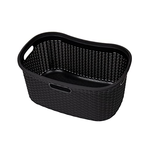 Mind Reader 40L Laundry Basket, Clothes Hamper, Premium Wicker Design, Plastic, Set of 2, Black - color: Black, size: 2-Pack