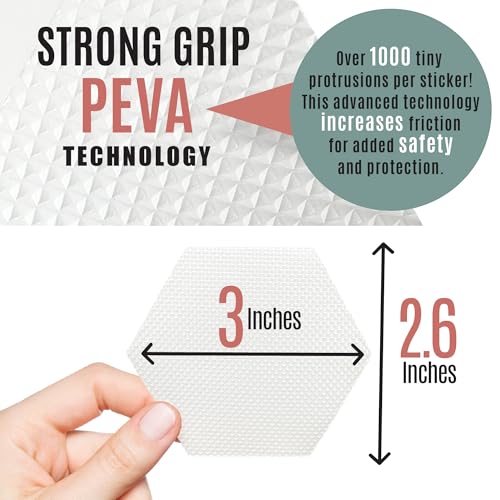 Anti Slip Shower Stickers, Non Slip Bathtub Stickers for Safety, Shower Floor non slip stickers with Scraper for Bathtub, Shower, Stairs, Boats. Bathtub Non Slip Stickers 28 Clear Hexagon - 3 in wide