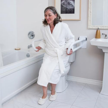 HEALTHCRAFT P.T. Rail 32" Left Side, Fold-Down Toilet Rail - White | Longer 32" reach, wall-mounted hinged rail folds flat when not in use - color: Powder Coat White, size: 32"