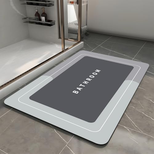 Bath Mat, Quick-Drying Non-Slip Thin Bathroom mat Super Absorbent Bath mats Rug-Bath Mats for Bathroom Floor Bathtub Vanity-Bathmat Bath Rug Easy Care Grey 27.5" x15.7" - color: Grey