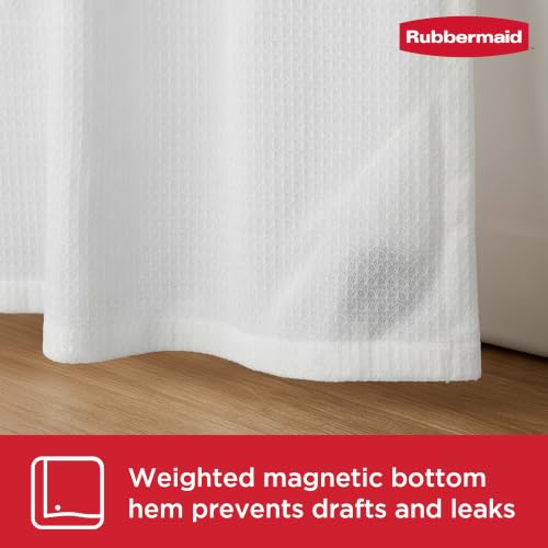 Rubbermaid White Shower Curtain Liner: Waterproof Fabric Shower Liner for Bathroom, with 2 Magnets and Rustproof Grommets, 70x72, Standard Size, White - color: White