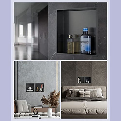 Shower Niche, 14"x14" No Tile Needed, The Insert Storage Square Shower Shelf is Easy to Install, Stainless Steel, Black grey - size: 14"x14"
