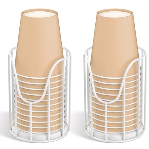 Luxspire Bathroom Cup Dispenser, 3-5oz Dixie Cup Dispenser, Metal Dixie Cup Holder, Disposable Paper Cup Holder for Bathroom, Cotton Pad Holder, Guest Bathroom Essentials, White, 2 Pack | Holds 3-5oz Dixie cups, Spring-loaded design for guest bathrooms, A