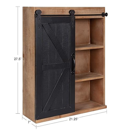 Kate and Laurel Cates Rustic Wall Cabinet; 22 x 28; Black and Rustic Brown; Farmhouse Wall-Mounted Storage Cabinet - color: Rustic Brown/Black