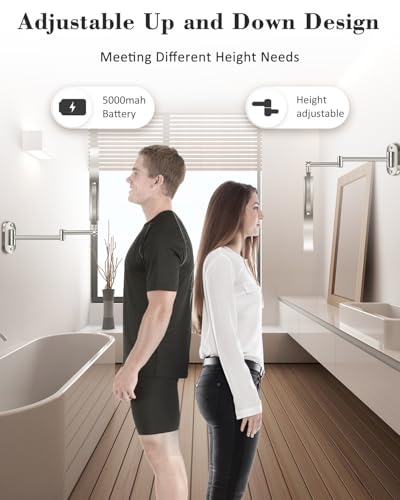 20X 9" Wall Mounted Magnifying Makeup Mirror with Light Height Adjustable | 5000mAh Double Sided Rechargeable LED Lighted Vanity Mirror with Magnification 3 Color Light up Extended Arm 360 Rotation - color: 9inches-brushed Nickel