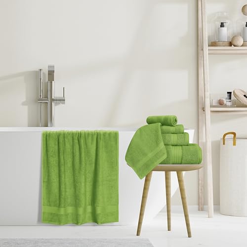 GLAMBURG Ultra Soft 8-Piece Towel Set - 100% Pure Ringspun Cotton, Contains 2 Oversized Bath Towels 27x54, 2 Hand Towels 16x28, 4 Wash Cloths 13x13 - Ideal for Everyday use, Hotel & Spa-Kiwi Green - color: Kiwi Green, size: 8 Piece Towel Set