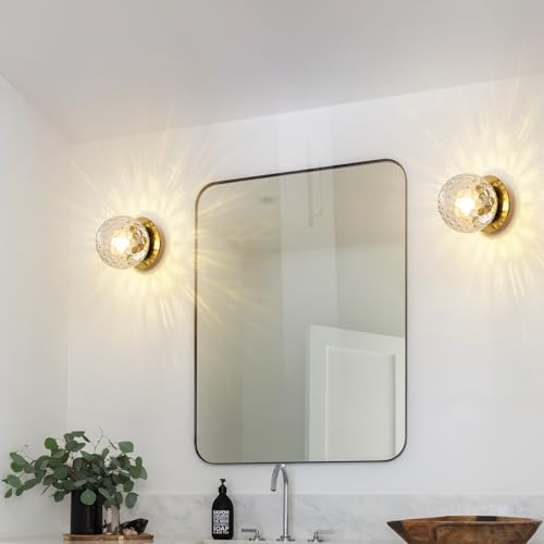 Modern Gold Globe Wall Sconce,Single Light with Clear Glass Shade - color: Gold - Hammered Clear Glass, size: 1-Light