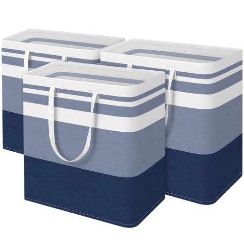 BlissTotes 3-Pack Laundry Basket, Collapsible Laundry Hamper, Blue, 100L | Laundry Clothes Hamper, Hampers for Bedroom, Freestanding Hamper with Handles, Clothes Laundry Basket - color: Blue, size: 100L