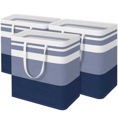 BlissTotes 3-Pack Laundry Basket, Collapsible Laundry Hamper, Blue, 100L | Laundry Clothes Hamper, Hampers for Bedroom, Freestanding Hamper with Handles, Clothes Laundry Basket - color: Blue, size: 100L