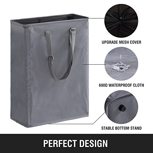 45L Slim Laundry Hamper with Adjustable Long Handles & Mesh Top, Grey | Small Laundry Baskets with Mesh Top, Narrow Dirty Clothes Hamper for Bedroom, Closet, and Bathroom - color: Gray, size: 45L
