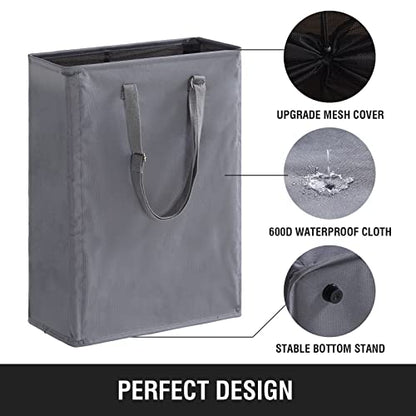 45L Slim Laundry Hamper with Adjustable Long Handles & Mesh Top, Grey | Small Laundry Baskets with Mesh Top, Narrow Dirty Clothes Hamper for Bedroom, Closet, and Bathroom - color: Gray, size: 45L