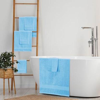 8 Piece Towel Set 100% Ring Spun Cotton, 2 Bath Towels 27x54, 2 Hand Towels 16x28 and 4 Washcloths 13x13 - Ultra Soft Highly Absorbent Machine Washable Hotel Spa Quality - Light Blue - color: Light Blue, size: 8 Piece Towel Set