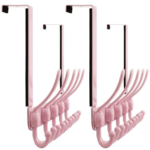 Over Door Hook 2.0 - Upgraded Version - Simple-Assembly, Strong, Heavy-Duty Stainless Steel 5-Tri-Hook Over The Door Hanger Rack, SimpleStrong Series, Pink, Pack of 2 - color: Pink