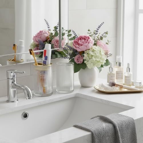 Toothbrush Holders for Bathrooms, 2pcs Clear Glass Toothbrush Holder, Bathroom Toothbrush Cup and Toothpaste Holder with Gold Divider, Tooth Brush and Toothpaste Organizer for Countertop - color: Clear Gold