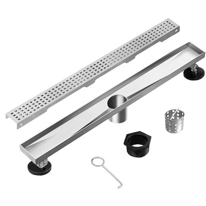 40 inch Linear Shower Drain Brushed Silver with Grate Removable | Square Hole Panel,AISI 304 Stainless Steel Fast Drainage Rectangle Hidden Shower Trench,Detachable Hair Catcher,Leveling Feet - color: Stainless Steel, size: 40 inch+No Base