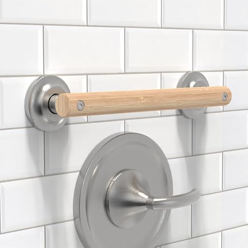 Natural Bamboo Grab Bar for Bathroom & Toilet, ADA Compliant Balance Assist Handrail for Handicap and Seniors, 12in Brushed Nickel - color: Brushed Nickel, size: 12in