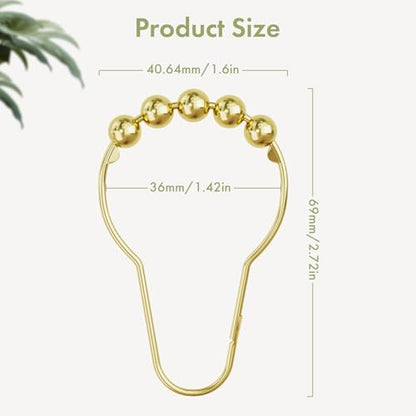 Gold Shower Curtain Hooks, Amazer Shower Curtain Rings Hooks, 12 Pcs Stainless Steel Shower Hooks for Shower Curtain, Rust Proof Shower Curtain Hooks, Shower Hooks for Curtain Bathroom - color: Polished Golden, style: Single Hooks