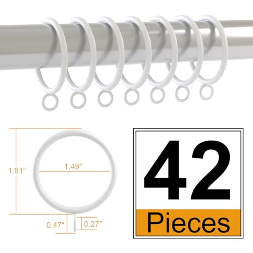42 PCS Curtain Rings, 1.5 Inch Metal Curtain Drape Sliding Eyelet Rings-Hanging Rings for Curtains and Rods, Fits Up to 1 1/4-Inch Rod, White(Clips Not Included) - color: White