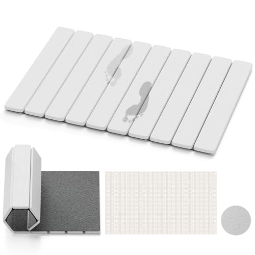 Dayacoco Foldable Stone Bath Mat, 23.2 x 15.3 in Non Slip Diatomaceous Earth Bath Mat, Stone Drying Mat for Bathroom, Kitchen, Easy to Clean (White) - color: White