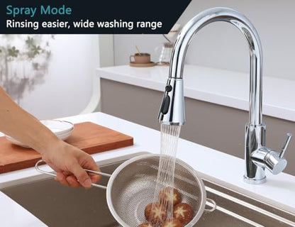 Chrome Pull Down Kitchen Faucet Head Replacement with 9 Adapters | 3-function spray, stream, spray & high-pressure rinse, 9 adapters, fits most faucets, removable aerator, no tools needed - color: Chrome Finish