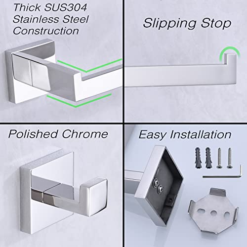 TRUSTMI Chrome 5-Piece Bathroom Hardware Set Wall Mount | SUS304 stainless steel, laser-welded seamless, 23.6" bar, 10.6" ring, 6.3" holder, 2 hooks, hardware included - color: Chrome