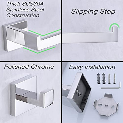 TRUSTMI Chrome 5-Piece Bathroom Hardware Set Wall Mount | SUS304 stainless steel, laser-welded seamless, 23.6" bar, 10.6" ring, 6.3" holder, 2 hooks, hardware included - color: Chrome