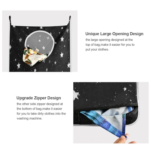 2PCS Hanging Laundry Hamper Bag Over the Door Laundry Hamper Wall Hamper Large Dirty Clothes Hamper with Stainless Steel Hooks 29.5x20Inch Black Starry Sky Dots - color: Black Starry Sky Dots, size: 2 PCS