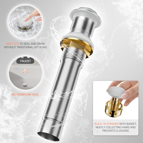 Phiestina Brushed Nickel Tall Bathroom Vessel Sink Faucet 2 Pack, Single Hole Single Handle Waterfall Above Countertop Sink Bathroom Faucet, with Pop Up Drain and Water Supply Line, NS-SF01-V-BN-2pack - color: Brushed Nickel, style: 2 pack