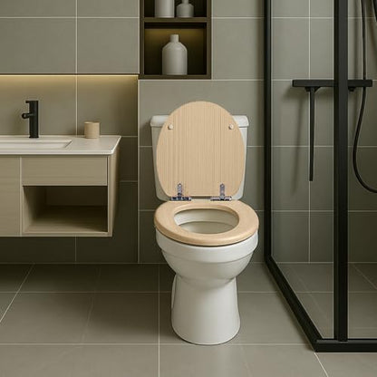 Toilet Seat, Slow Close, Premium Moulded Wood, Quick Release, Nordic Light Oak Look, PIKLiDS, Laminated Woodgrain Finish (Elongated) - size: Elongated