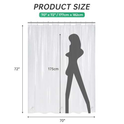 AmazerBath Plastic Shower Curtain, 70 x 72 Inches PEVA Heavy Duty Clear Shower Curtain, Waterproof Heavy Weight Thick Bathroom Curtain with 3 Big Clear Weighted Stones and 12 Rustproof Grommets - color: 8g Clear, size: 70"W x 72"L (Pack of 1)