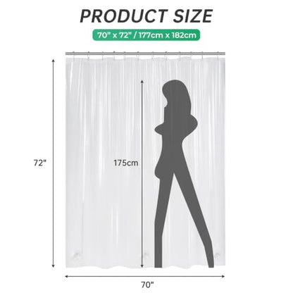 AmazerBath Plastic Shower Curtain, 70 x 72 Inches PEVA Heavy Duty Clear Shower Curtain, Waterproof Heavy Weight Thick Bathroom Curtain with 3 Big Clear Weighted Stones and 12 Rustproof Grommets - color: 8g Clear, size: 70"W x 72"L (Pack of 1)