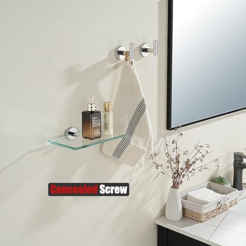 JQK Bathroom Glass Shelf Chrome, Tempered Glass Shower Storage 8 by 5 inches, 304 Stainless Steel Polished Chrome Wall Mount, TGS101L8-CH - color: Chrome, size: 8 Inch (1 Pack)