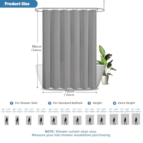 2-in-1 Waterproof Fabric Shower Curtain - No Separate Liner Needed, Hotel-Style Waffle Weave, Effortless Cleaning & Washable Bathroom Shower Curtain Set,72Wx96H,Grey - color: Grey, size: 72"W x 96"L (Pack of 1)