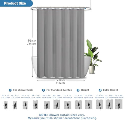 2-in-1 Waterproof Fabric Shower Curtain - No Separate Liner Needed, Hotel-Style Waffle Weave, Effortless Cleaning & Washable Bathroom Shower Curtain Set,72Wx96H,Grey - color: Grey, size: 72"W x 96"L (Pack of 1)