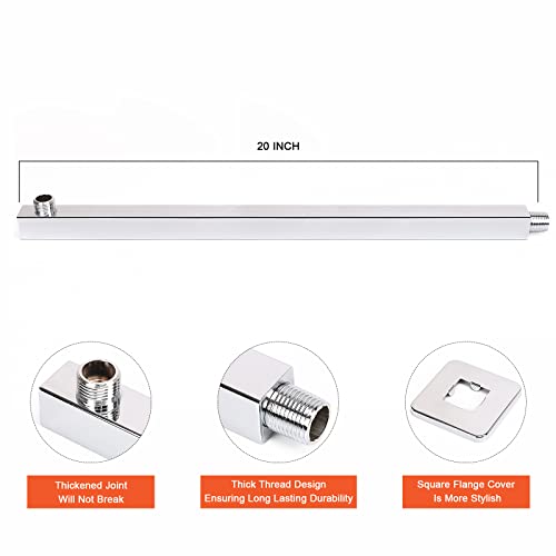 Shower Head with Extension Arm, High Pressure Square with ShowerArm, Stainless Steel Rainfall-Waterfall Full Body Coverage (16'' Shower with 20'' Arm, Chrome) - color: Chrome, size: 16'' Shower with 20'' Arm