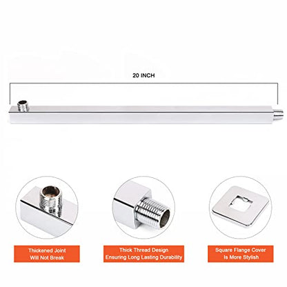 Shower Head with Extension Arm, High Pressure Square with ShowerArm, Stainless Steel Rainfall-Waterfall Full Body Coverage (16'' Shower with 20'' Arm, Chrome) - color: Chrome, size: 16'' Shower with 20'' Arm