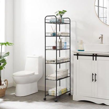 6-Tier Slim Rolling Storage Cart with Wheels Storage Carts Metal Utility Organizer, Narrow Mobile Shelving Unit for Kitchen, Bathroom, Laundry, Office (10in)