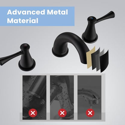Touchless Bathroom Faucet for 3 Holes 3 Handles, Controlling Temperature & Adjustable Water Flow, Short & Long Induction Modes, Auto Motion Sensor Bathroom Faucet Set Metal Matte Black 29180 - color: 29180Matte Black