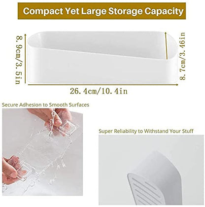 SUNFICON Adhesive Shower Caddy Wall Mounted Bathroom Shelf Organizer Storage Rack No Drilling Shower Shelf Bath Essentials Shampoo Spice Holder 2 Clear Adhesives for Shower Room Bathroom Kitchen White