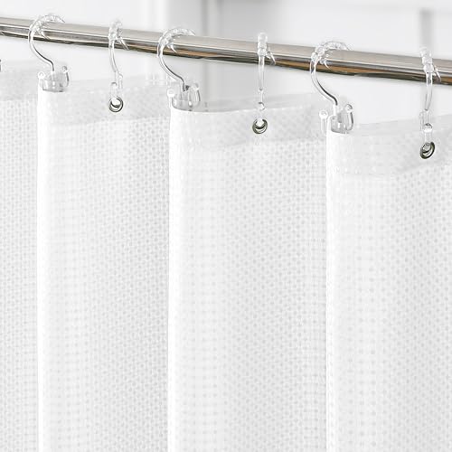 QiyI 3 in 1 Waffle Shower Curtain Set with Liner, White, 72 x 84 | Shower Curtain and Liner Set with Hooks, Waterproof Bathroom Curtain with PEVA Liner & 12 Double Sided Clear Plastic Rings - color: White, size: 72"W x 84"L (Pack of 1)