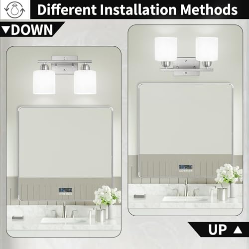 Brushed Nickel Bathroom Light, Anti-Rust Finish 2 Light Bathroom Vanity Light Brushed Nickel, Milky White Frosted Glass Shades, E26 Socket - color: Nickel & Milky White Glass, size: 2-Light