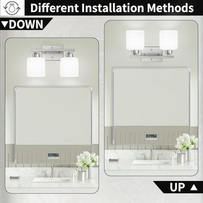 Brushed Nickel Bathroom Light, Anti-Rust Finish 2 Light Bathroom Vanity Light Brushed Nickel, Milky White Frosted Glass Shades, E26 Socket - color: Nickel & Milky White Glass, size: 2-Light