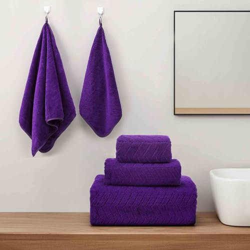 SmoothNovelty Set of 6 Extra Large Bath Towel 40 x 80 Inches Oversized Bath Sheet with 2 Shower Towels 2 Hand Towels 2 Washcloths for Adults Bathroom Spa Gym Quick Dry(Chevron Design,Purple) - color: Purple